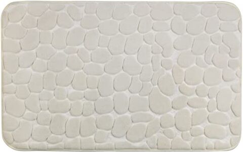 Wenko Tappeto Memory Foam Pebbles beige 50 x 80 cm Tappetino da bagno, antiscivolo, qualità morbidissima con imbottitura in schiuma memory, Poliestere, 50 x 80 cm, Beige