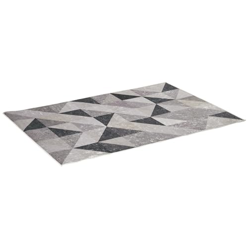 HOMCOM Tappeto Moderno Pelo Corto con Triangoli in Poliestere per Camera da Letto, Soggiorno e Sala da Pranzo, 200x140cm, Grigio Nero e Bianco