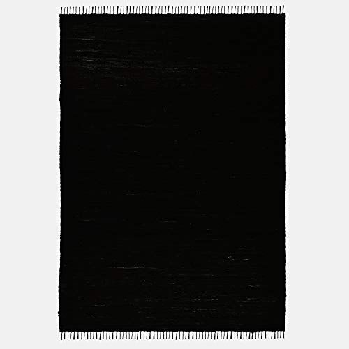 Theko Tappeto Dhurry in 100% cotone a tessitura piatta Tappeto Happy Cotton   Tessuto a mano   Colore: nero   160x230 cm