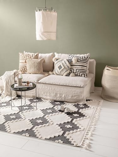 benuta TRENDS Tappeto a pelo corto OYO Cream/Antracite, 160 x 230 cm, tappeto moderno per soggiorno