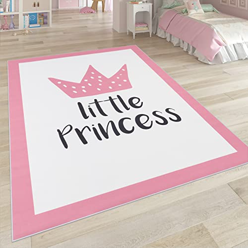 Paco Home Tappeto per i bambini, tappeto per la camera dei bambini con stelle, luna e motivi a quadri, Dimensione:140x200 cm, Colore:Pink 9