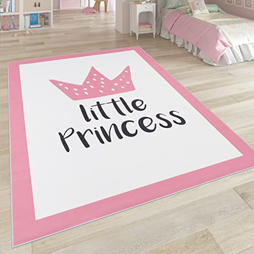 Paco Home Tappeto per i Bambini, Tappeto per la Camera dei Bambini con Stelle, Luna e Motivi a Quadri, Dimensione:180x280 cm, Colore:Pink 9