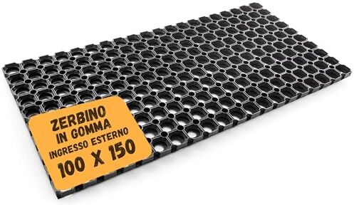 Jimmy Gum Zerbino Ingresso Esterno 100% Gomma Zerbino Ingresso Esterno Gomma 100x150 cm Spessore 2,2 cm Zerbino da Esterno Antipioggia Tappeto Pulisci Scarpe da Esterno Nero