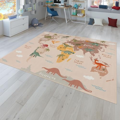 TT Home Tappeto Stanza Bambini Auto Bambini Motivo Con Animale Antiscivolo, Colore:Verde Beige Marrone, Dimensione:200 cm Quadrato