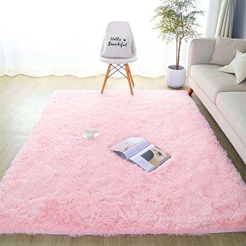 SUBEEN tappeto soggiorno, moquette camera da letto Soggiorno moderno tappeto Shaggy tappeto soggiorno Grande tappeto antiscivolo Camera da letto dei bambini (160x200cm, Rosa)