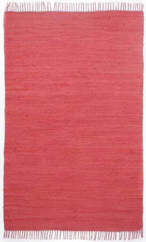 Theko Tappeto Dhurry in 100% cotone a tessitura piatta Tappeto Happy Cotton   Tessuto a mano   Colore: rosso   70x140 cm