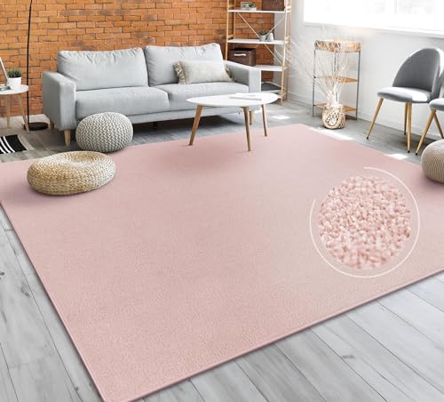 Paco Home Tappeto per Soggiorno Tinta Unita Semplice e Moderno Pelo Corto, DIV. Misure e Colori, Dimensione:Ø 200 cm Tondo, Colore:Rosa