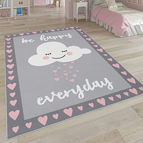 Paco Home Tappeto per i bambini, tappeto per la camera dei bambini con stelle, luna e motivi a quadri, Dimensione:140x200 cm, Colore:Pink 6