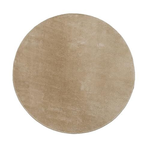 Paco Home Tappeto Salotto Pelo Corto Rotondo Moderno Morbido Lavabile Monocolore, Dimensione:80 cm tondo, Colore:Beige 2