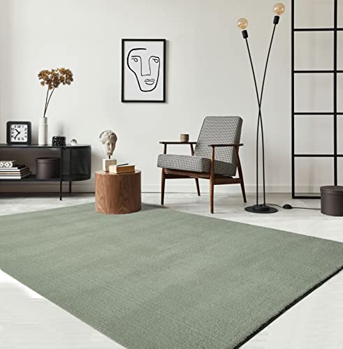the carpet Relax Tappeto moderno a pelo corto, soggiorno, fondo antiscivolo, lavabile fino a 30 gradi, morbidissimo, aspetto pelliccia, Verde, 60 x 110 cm