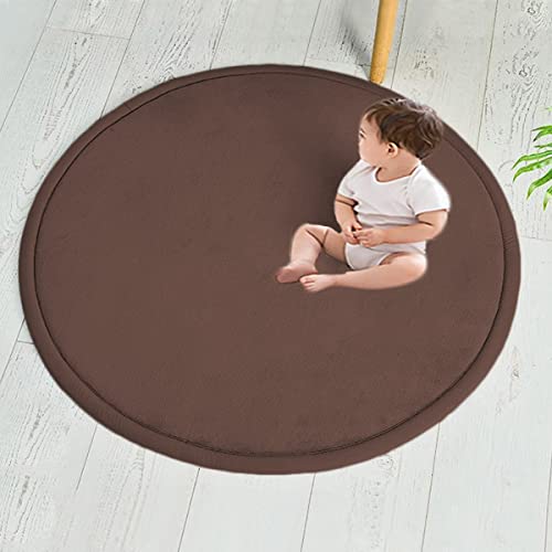 Xpnit Tappeto rotondo in velluto di corallo per bambini e bambini, tappeto per giochi per bambini, morbido tappeto antiscivolo per bambini (rotondo 110 cm, caffè)