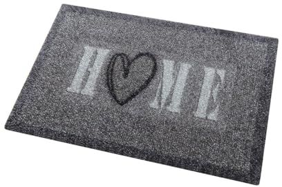 oKu-Tex Zerbino, Tappeto Ingresso, Cuore, Interno, Antiscivolo, Lavabile, Grigio Melange, Poliammide, Home Heart, 50 x 80 cm