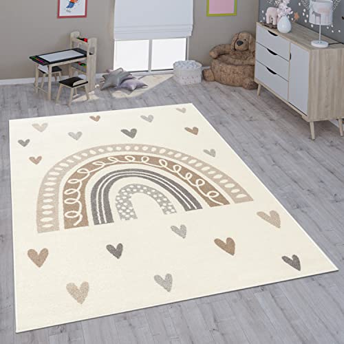 Paco Home Tappeto per Bambini cameretta Bambine Bambini Diversi Motivi e Dimensioni, Dimensione:Ø 120 cm Tondo, Colore:Beige