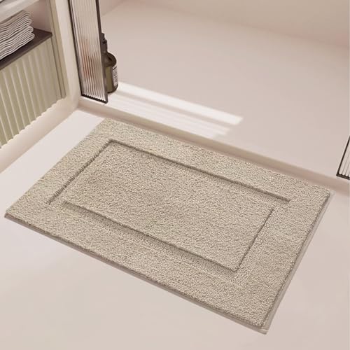 Lannvan Tappetino Bagno 50 x 80 cm, Tappeti Bagno Assorbente in Microfibra Morbido e Soffice, Tappeto Bagno Lungo, Tappeto Bagno Antiscivolo Lavabile in Lavatrice, Beige