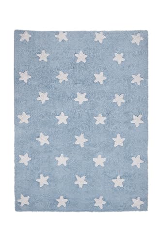 Lorena Canals Blue Stars White Washable Rug, Blu