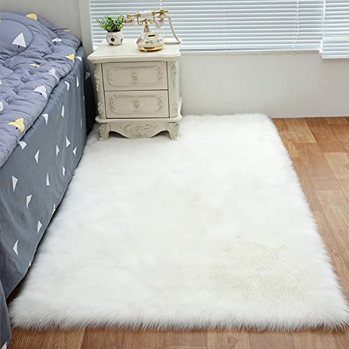 ZFHTAO Tappeto in finta pelliccia di visone, pelo lungo e morbido sintetico, decorazione per soggiorno e camera da letto, 110 x 130 cm, colore: Bianco