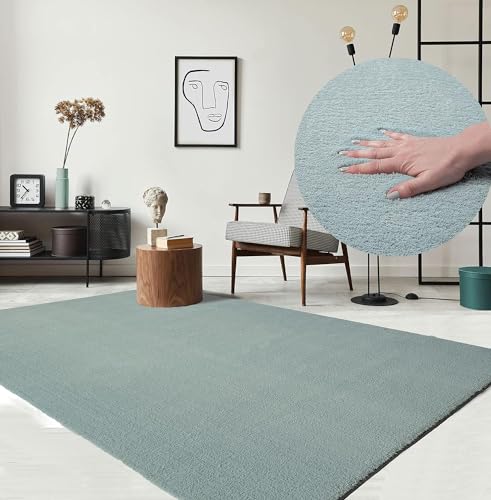 the carpet Relax Tappeto moderno a pelo corto, soggiorno, fondo antiscivolo, lavabile fino a 30 gradi, morbidissimo, aspetto pelliccia, Blu, 200 x 280 cm