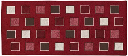 HomeLife Tappeto Cucina Antimacchia e Antiscivolo 55X80 Made in Italy   Passatoia Moderna con Disegno A Quadri Lavabile   Tappeto Runner Lungo Colorato Lavorazione Jacquard [55X80, Rosso]