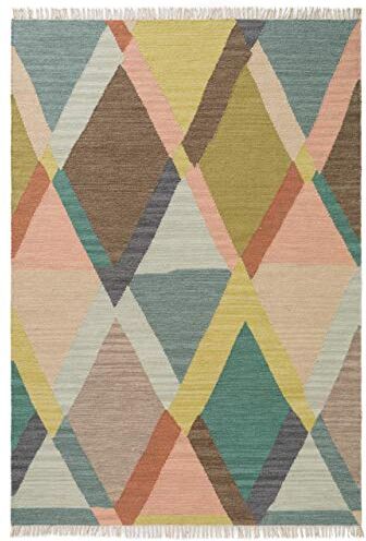 benuta Tappeto di lana Ella Multicolore/Turchese 160 x 230 cm – Tappeto in fibra naturale in lana