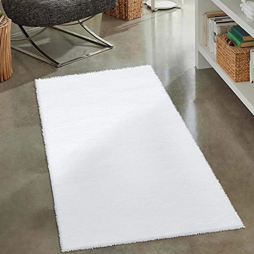 carpet city Tappeto a pelo lungo per soggiorno, modello Shaggy, in tinta unita, colore: bianco, 80 x 150 cm, morbido e moderno
