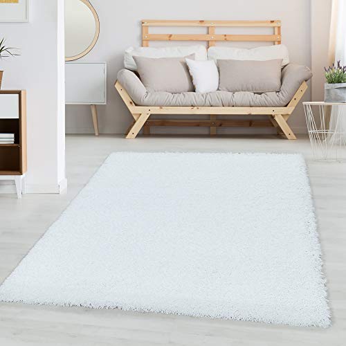 Carpetsale24 Tappeto pelo lungo, colore bianco, unicolor-monocroma, 38391, tappeto rettangolare, Tappeto soggiorno, 160 x 230 cm