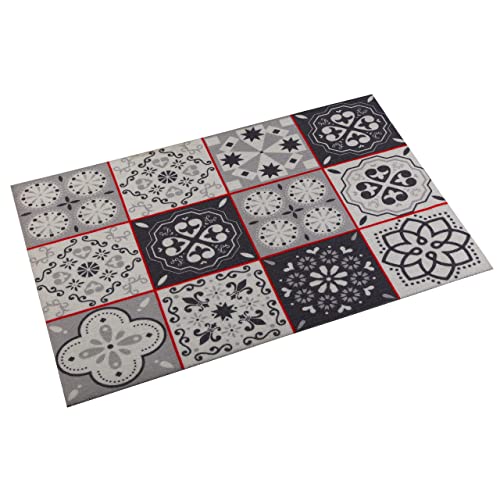 VERSA Mosaic 21550240 Tappeto antiscivolo idraulico, misura (L x L x A) 1 x 50 x 80 cm, poliestere e polipropilene, colore: rosso/grigio,