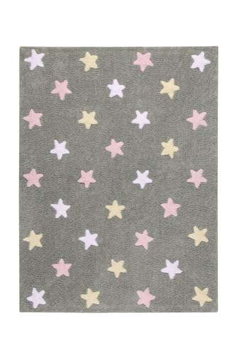 Lorena Canals Tricolor Stars Grey – Pink Washable Rug, Rosa