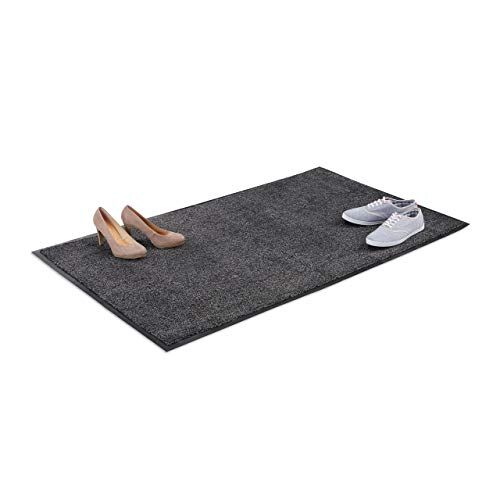 Relaxdays Zerbino Asciugapassi, Tappeto da Ingresso, per Interni, Grande, Sottile, Nero-Grigio, 90 x 150 cm