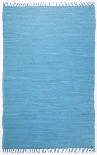 Theko Tappeto Dhurry in 100% cotone a tessitura piatta Tappeto Happy Cotton   Tessuto a mano   Colore: turchese   40x60 cm