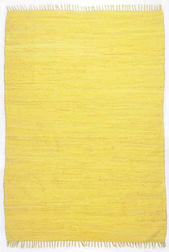 Theko Tappeto Dhurry in 100% cotone a tessitura piatta Tappeto Happy Cotton   Tessuto a mano   Colore: giallo   160x230 cm