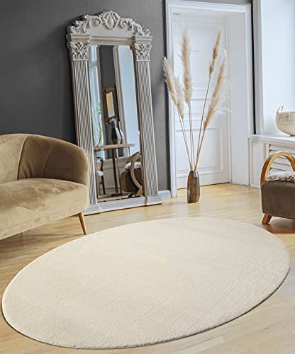 the carpet Relax Tappeto moderno a pelo corto, soggiorno, fondo antiscivolo, lavabile fino a 30 gradi, morbidissimo, aspetto pelliccia, Crema, 140 x 200 cm ovale