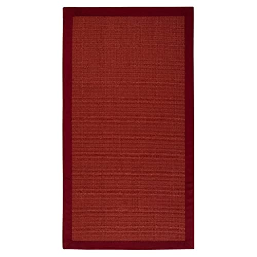 casa pura ®  Tappeto in sisal con bordo in cotone, fondo in lattice antiscivolo, disponibile in diversi colori e misure a scelta (rosso, 140 x 200 cm)