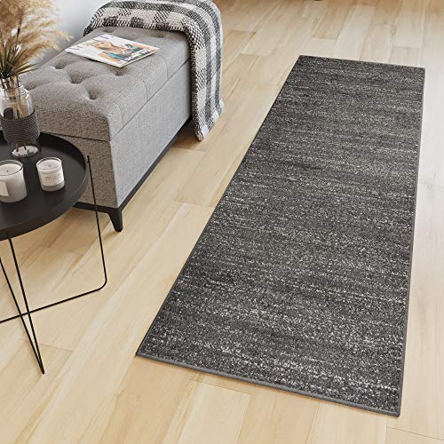 TAPISO Sari Tappeto Corridoio Pelo Corto Runner Passatoia Design Moderno Monocromatico Sfumature Tonalità Nero Grafite Soggiorno Sala Ingresso Ufficio OEKO-TEX 90 x 180 cm