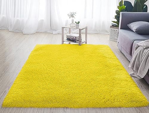 Reyox Tappeto Zona Moderno a Pelo Lungo Peloso Morbida Soffici Tappetino Antiscivolo per Soggiorno Camera da Letto Giallo 60 x 120 cm