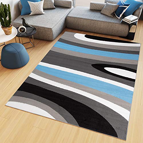 TAPISO Maya Tappeto Soggiorno Pelo Corto Design Moderno Motivo Astratto Ondato Onde Tonalità Grigio Blu Camera da Letto Cameretta Ufficio Salotto Oeko-Tex 80 x 150 cm