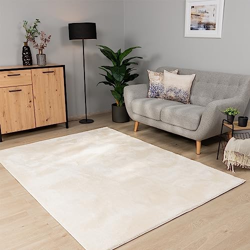 Paco Home Tappeto Salotto Moderno Soggiorno Pelo Corto Lavabile In Lavatrice Monocolore Tappeto Morbido, Dimensione:140x200 cm, Colore:Crema