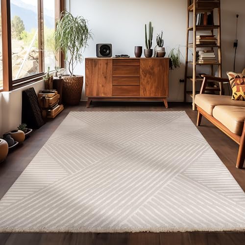 Carpetsale24 Tappeto per soggiorno/camera da letto a pelo corto in stile scandinavo con design geometrico moderno beige monocromatico con effetto 3D. Misurare:80 x 150 cm, Colore: beige