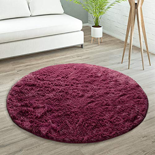 Paco Home Tappeto Salotto Pelo Lungo Soggiorno Pelliccia Finta Shaggy Morbido Monocolore, Dimensione:Ø 200 cm tondo, Colore:Viola