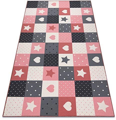 rugsx Tappeto per bambini STARS per ogni stanza, soggiorno, camera da letto, camera dei bambini, tappetino, moquette, rosa/grigio 150x200 cm