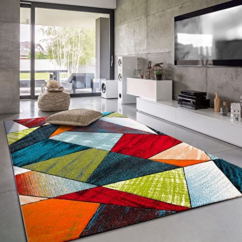 Paco Home Tappeto Salotto Moderno Pelo Corto Moderno Motivo Geometrico 3D, Dimensione:160x230 cm, Colore:Multicolore 5