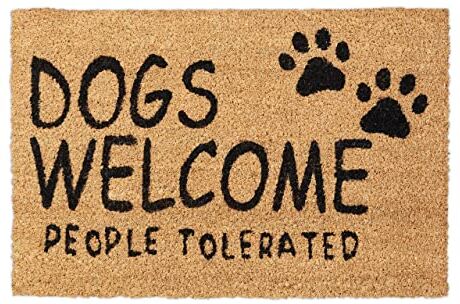 Relaxdays Zerbino, Fibra di Cocco, Frase Dogs Welcome, Zona Interna ed Esterna, LP40x60 cm, Antiscivolo, Naturale/Nero, 1 pz