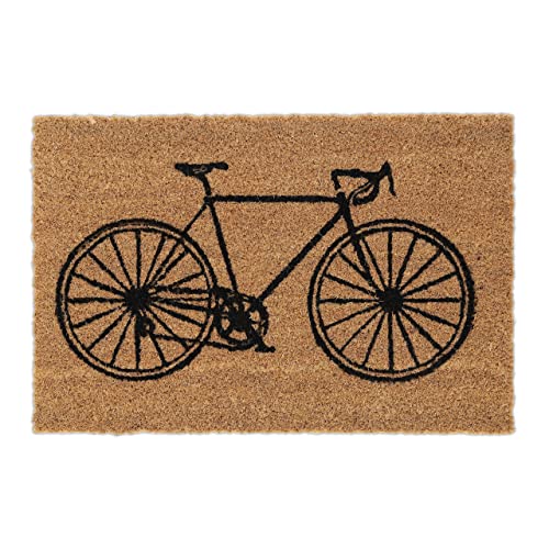 Relaxdays Zerbino in Fibre di Cocco, Motivo a Bicicletta Tappetino Antiscivolo Interni e Esterni, 60x40cm, Naturale Nero, 90% 10% plastica, 1 pz