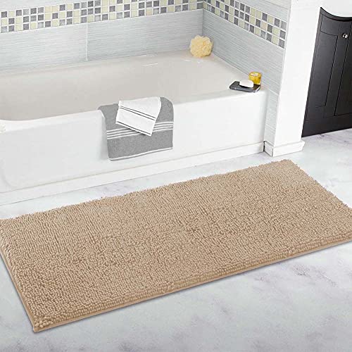 FYUN Tappeto da bagno extra large, tappetino da bagno lungo, ultra morbido in ciniglia, antiscivolo e assorbente, tappetino per bagno, camera da letto, cucina, 80 x 120 cm, colore: beige