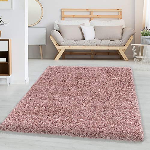 Carpetsale24 Tappeto pelo lungo, colore rosa, unicolor-monocroma, 38360, tappeto rettangolare, Tappeto soggiorno, 100 x 200 cm