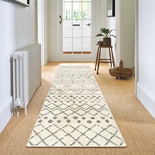 Carvapet Tappeti Runner Passatoia 60x240cm Antiscivolo Corridore Tappeto Lungo Tappeti di Zona Lavabile Morbido Microfibra Geometrico Tribale Tappeto(Beige)