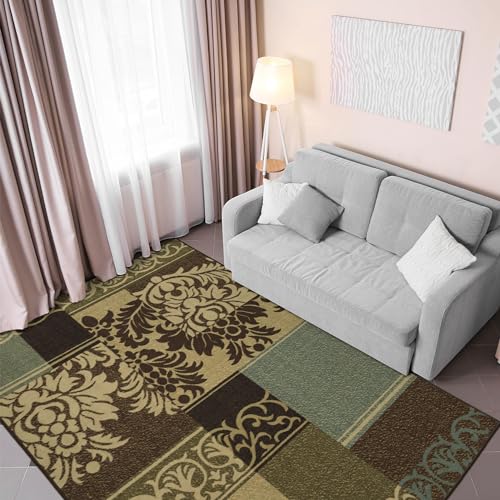 Ottomanson Tappeto dal design contemporaneo con motivo damascato, collezione Ottohome, fondo in gomma, 100 cm x 150 cm, colore: Marrone