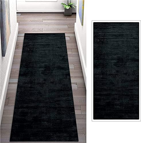 Siunwdiy Tappeto Cucina 2 Metri Tappeto Cucina Nero Tappeto Corridoio Moderno Lungo Tappeto Cucina Passatoia Cucina Antiscivolo Lavabile Tappeto Ingresso Interno,Nero,60x200cm