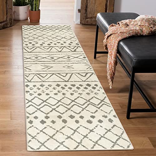 Carvapet Tappeti Runner Passatoia 60x210cm Antiscivolo Corridore Tappeto Lungo Tappeti di Zona Lavabile Morbido Microfibra Geometrico Tribale Tappeto(Beige)