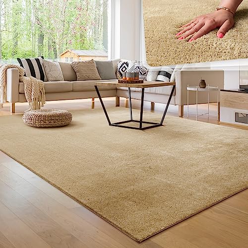 Paco Home Tappeto per Soggiorno Unicolore Lavabile Morbido Pelo Corto Morbido, Dimensione:140x200 cm, Colore:Beige