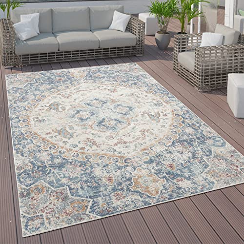 Paco Home Tappeto a Pelo Corto per Interni ed Esterni, con Design Orientale in Diversi Colori e Misure, Dimensione:120x170 cm, Colore:Blu